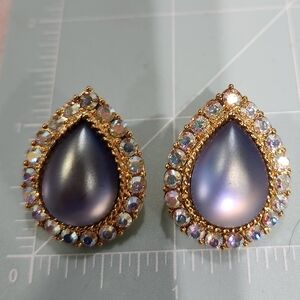 Joan Rivers Teardrop Blue Crystal With Aurora Boreallis Surround Earrings